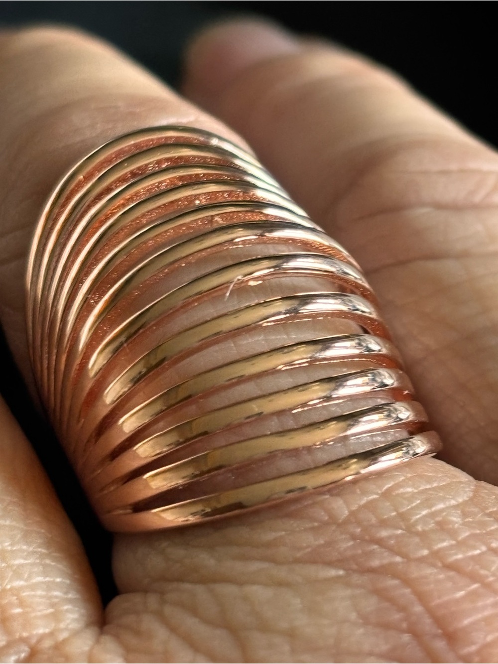 Ribbed Dome Stack Ring in Rose Gold Tone